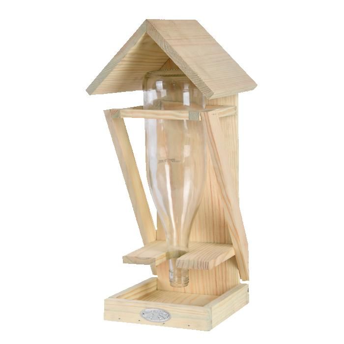 Comparer les prix de Mangeoire pour oiseaux - AC-DÉCO - Bouteille de vin - Bois de pin, verre Beige - Extérieur