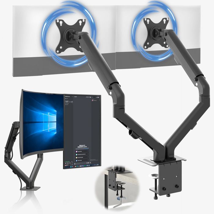 ACROPAQ Support Écran PC Double 17 à 27- Bras 2 Ecrans Universel à Ressort- Rotation 360°- Rehauseur decrans – Montage Rapide