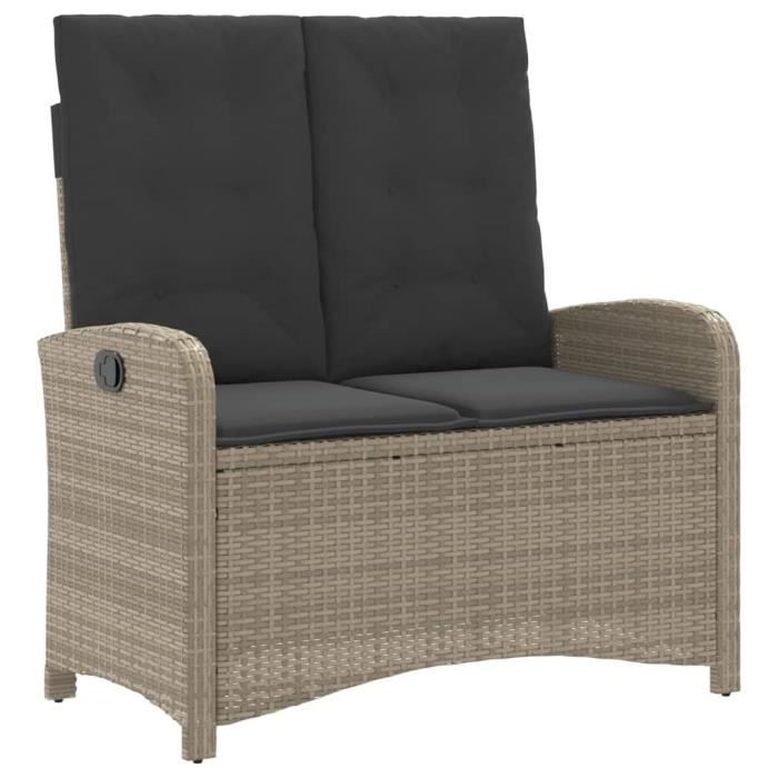 Banc De Jardin Inclinable 2 Places Avec Coussins - Poly Rotin Gris | VidaXL