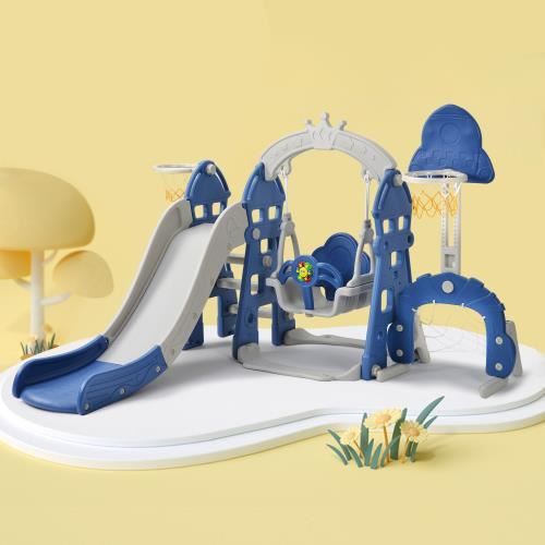 COSTWAY 7 en 1 Aire de Jeux d’Escalade Enfant avec Toboggan & Panier de Basketball, Jouet d’Escalade Montessori avec 2 Plateforme