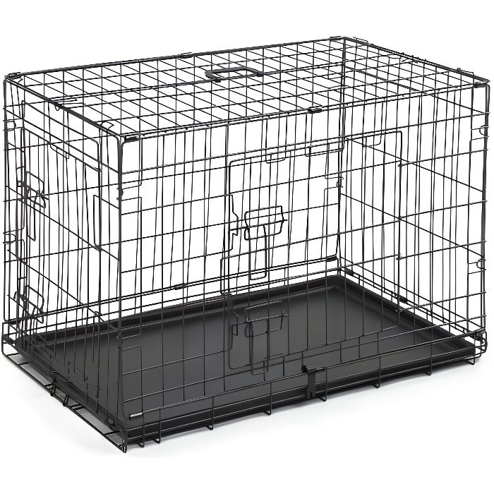 Cage pour chat et chien à double porte avec séparateur et plateau