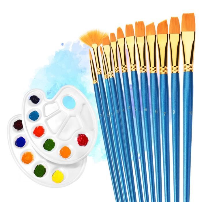 10 Pièces Pinceaux Peinture Acrylique - Pinceau de Peinture à l'huile pour  Aquarelle, Peinture Gouache, Nylon Pinceaux Artiste Plume Lisse, Enfant  Brosse de Peinture,Pinceau Aquarelle（ Bleu） 