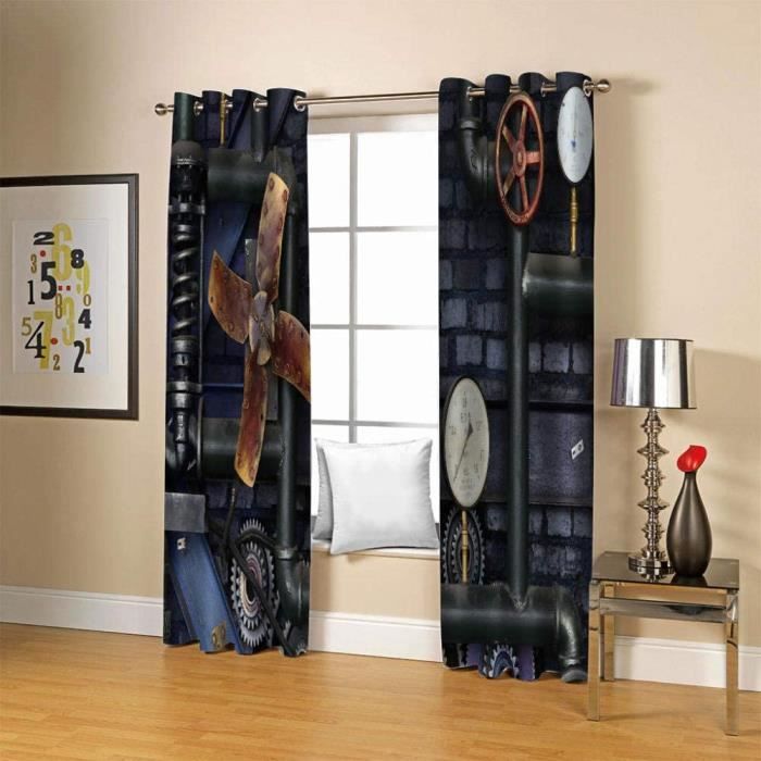 Rideaux Occultants Vintage Année 70 - Lot De 2, 75x166 Cm - Motif Rayures Abstrait - Isolant Thermique