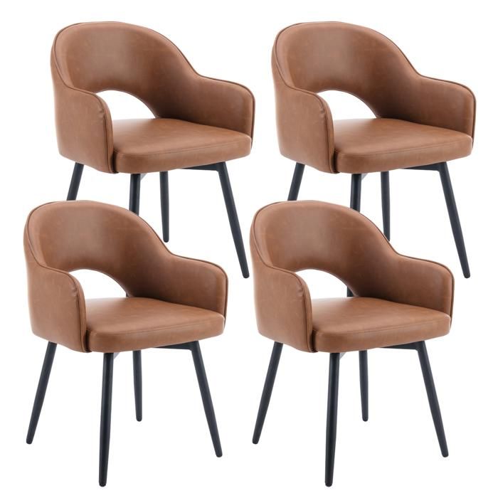 Wahson Lot de 4 Chaise Salle à Manger en Cuir PU avec Pieds en Métal Chaise de Salon pour Cuisine-Restaurant Marron