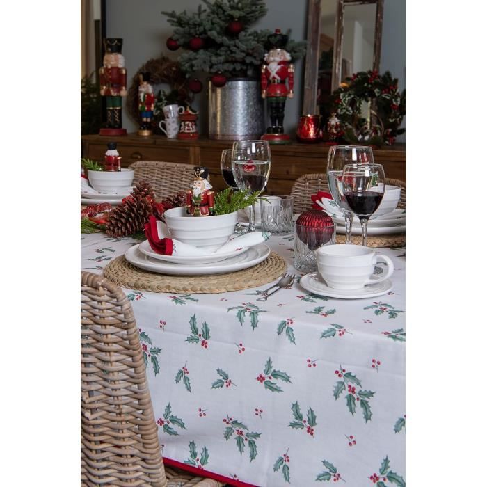 Nappe Carrée - Taille 100X100 Cm - Couleurs Blanc-Rouge-Marron-Vert - En  100% Coton - Collection : Holly Christmas - Nappe [J1258] - Cdiscount Maison