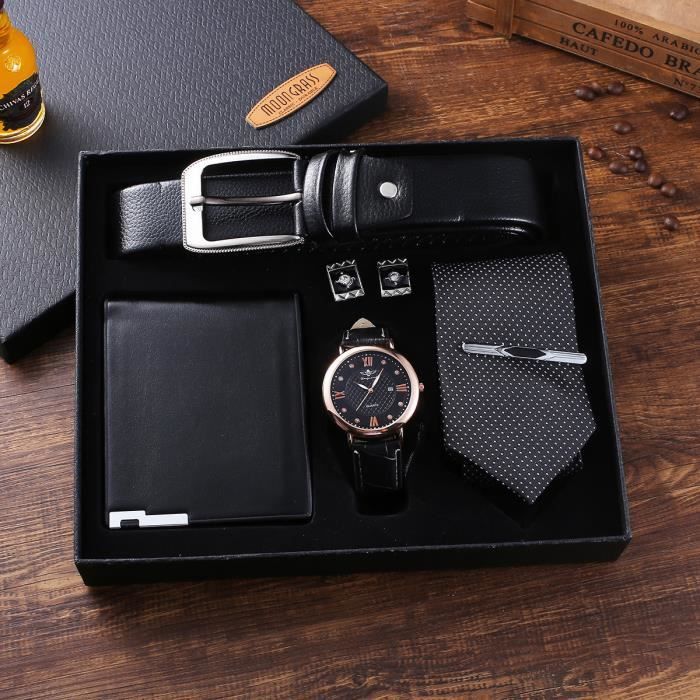 Coffret Cadeau Montre Pour Homme Père Papa - Montre Quartz Analogique -  Porte-Monnaie - Ceinture - Cravate - Boîte Cadeaux Set