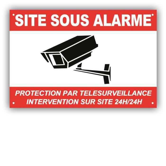 Panneau Télésurveillance SITE sous Alarme en PVC Intervention sur site 24H/24H 4 Trous avec Texte : Protection par télésurveillance CNJ 150 x 100 mm 