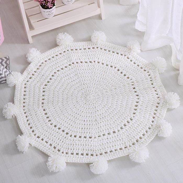Tapis Tricote En Laine Fait A La Main Decoration De Maison Au Sol De 80 Cm Tapis Au Crochet Bebe Enfants Tapis De Jeu Blanc Cdiscount Maison