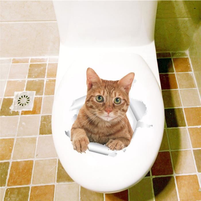 Funny Chat Wall Stickers Decoration Toilette Decalques Wc 3d Animaux Chaton Casse Trou Mural Art Cdiscount Maison
