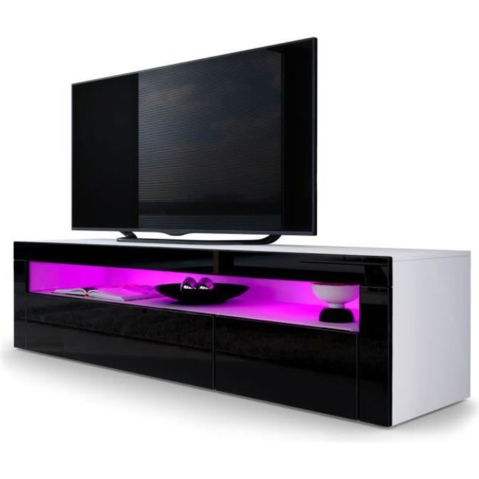 Vladon Meuble TV bas Valencia en Blanc mat - Noir haute brillance - Noir haute brillance Vladon Meuble TV bas Valencia en Blanc mat - Noir haute brillance - Noir haute brillance