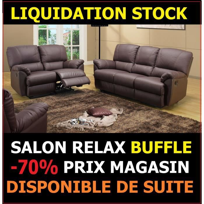 Salon Canapes 3 2 Places Relax En Cuir Buffle Achat Vente
