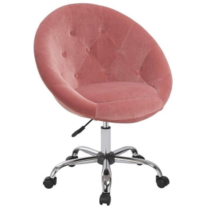 Chaise de bureau à roulettes 54x42x85/105 cm en velours rose