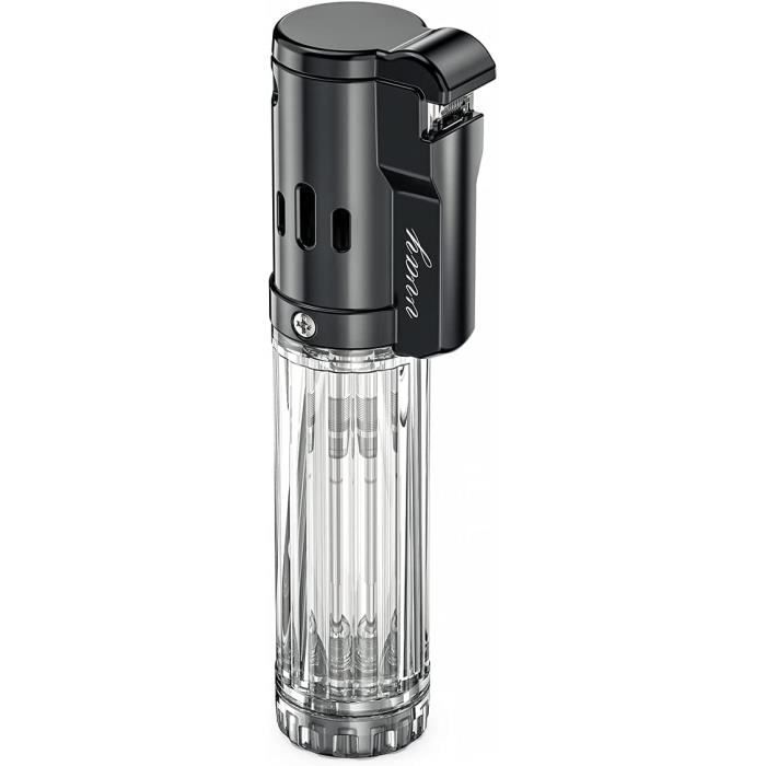 Briquet Tempête Jet Flamme Rechargeable - Lot De 2 Briquets Jet Avec Fenêtre Visible, Briquet Gaz Coupe-Vent Puissant Pour Cheminée, Poêle Et Extérieur (Noir, Vendu Sans Gaz)