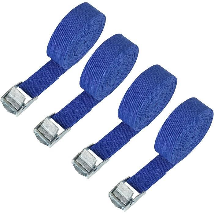 10 Sangles D'Arrimage 2.5m X 25mm - Boucle à Cliquet Réglable Pour Moto, Voiture, Bagages, Camping (Bleu)