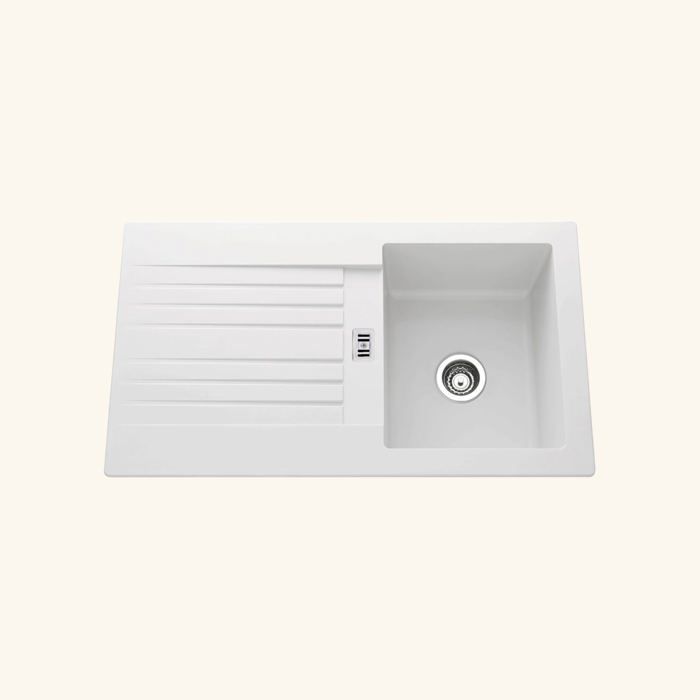 Évier résine blanc PLUTON 1 bac 1 égouttoir 500x860