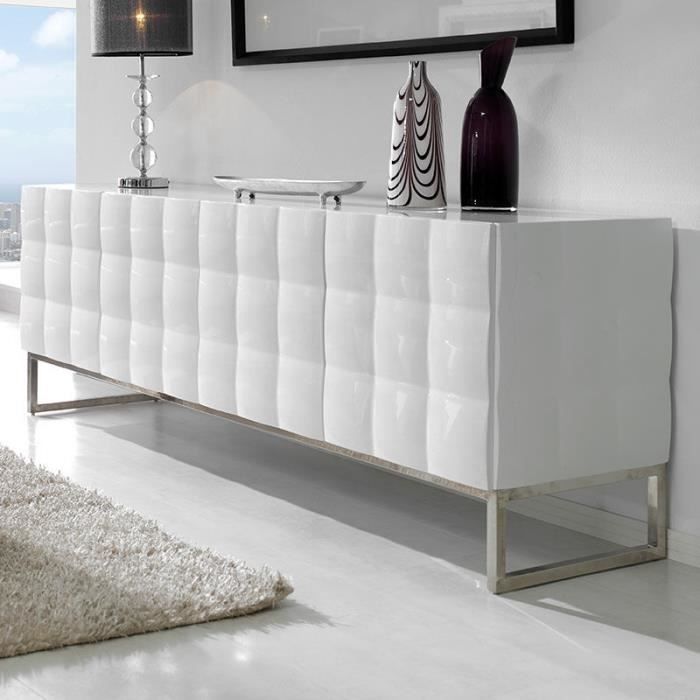 Buffet Salle A Manger Laque Blanc Et Bois Achat Vente Pas Cher
