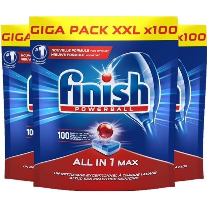 Finish Pastilles Lave-Vaisselle Powerball All in One Max - 100 Tablettes  Lave-Vaisselle, Lot de 3 - Cdiscount Electroménager
