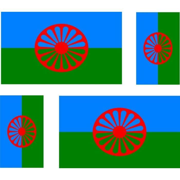 2x Autocollant Sticker Rond Cocarde Drapeau Roms Romani Gitan Tzygane