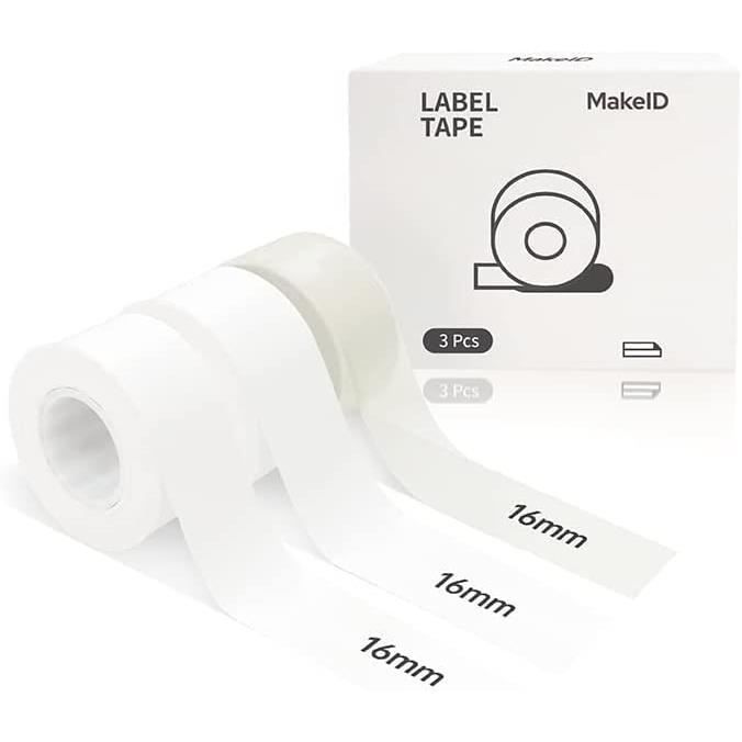 MakeID Ruban pour Étiqueteuse L1-Q1-E1, Étiquette Autocollantes en  Plastique, Autocollant Personnalisé 16 mm x 4 m