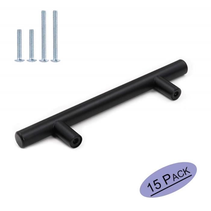 15 Pack 64 mm Armoire Poignées en Acier Inoxydable T Bar Tire Noir Armoire Tiroir