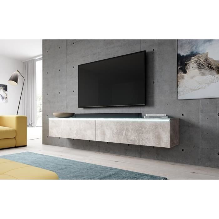 meuble tv bas bargo w180 x h34 x t32 avec led - furnix - gris - contemporain - design - brillant