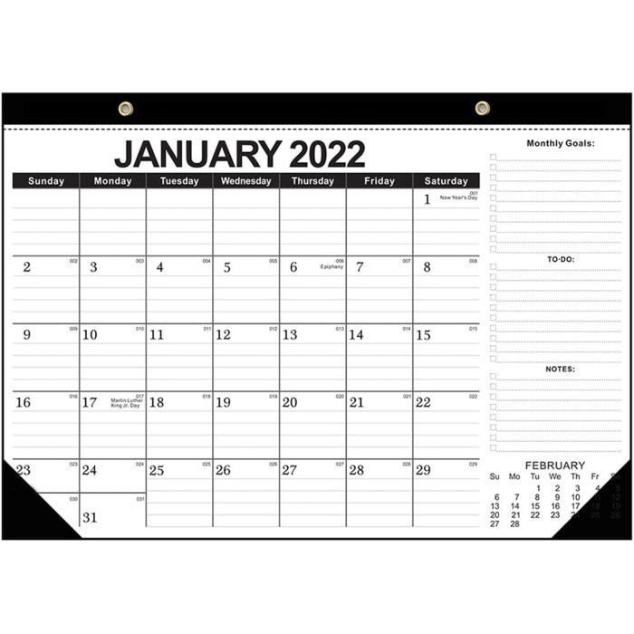 calendrier bureau 2022 43 x 30,5cm, noir 1 pièce Calendrier familial pour maison Janvier 2022 à juin 2023 Hwtcjx calendrier mensuel 2022 Agenda mural avec cordon et autocollants bureau