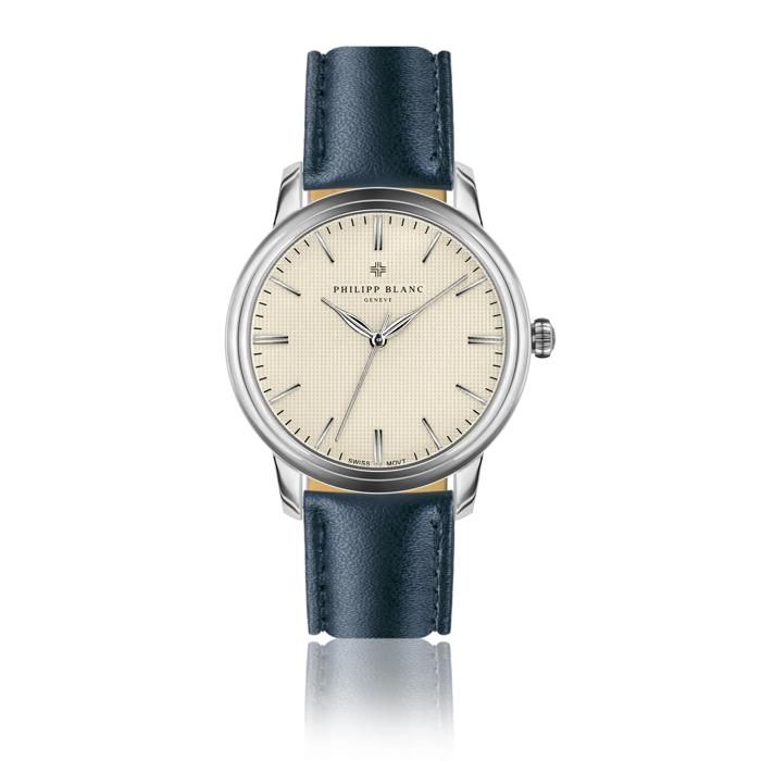 Montre cuir Philipp Blanc Zurich - white/blue - 40 mm