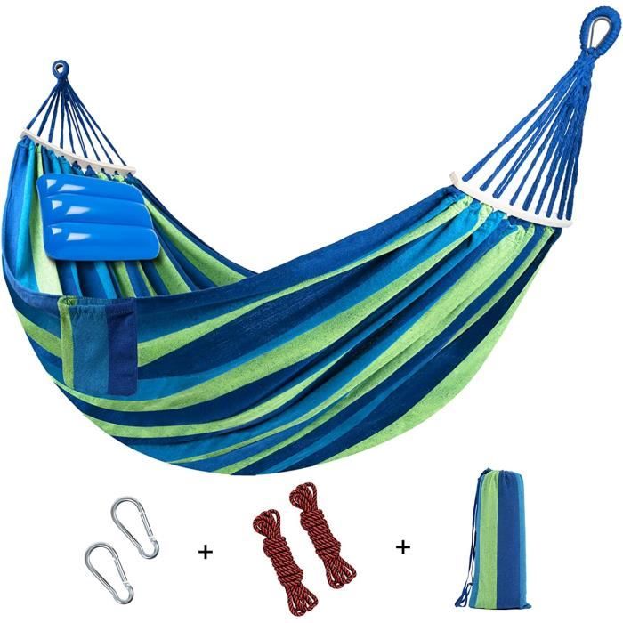 Hamac Exterieur avec Oreiller Gonflable et Bois Anti-basculement, Hamac