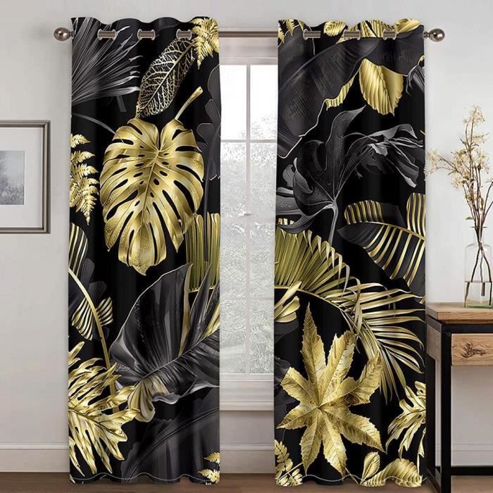 Rideau Occultant Feuilles - Rideau Thermique Motif Beige Moderne Minimaliste, Rideaux Chambre Salon Fenetre, Lot De 2 Rideaux Et Draperies Intérieurs à Oeillets, 140x260 Cm (LxH) X-&319