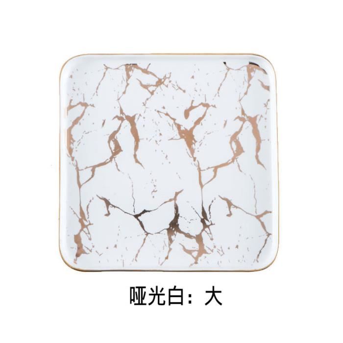 Decorline Lot de 4 assiettes de service carrées en marbre blanc doré 35 cm en plastique réutilisable solide et réutilisable