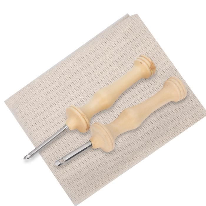 Lot De 17 Aiguilles à Broder Réglables Avec Poignée Bois - Kit Complet Pour Punch Needle, Point De Croix