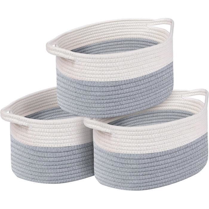 Panier De Rangement En Corde De Coton Tressé - 30x25x15 Cm, Blanc, Déco Boho, Pour Chambre Bébé, Salle De Bain, Jouets