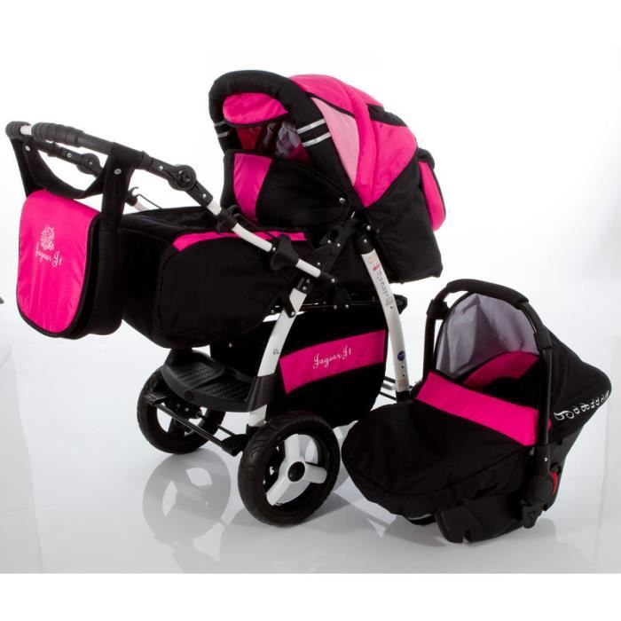 Poussette 3-en-1 Combinée Landau - Pliable, Inclinable - Siège Rotatif 360° - Rose
