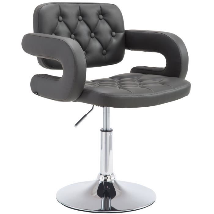 fauteuil lounge dublin similicuir - piètement avec colonne centrale en métal chromé - gris