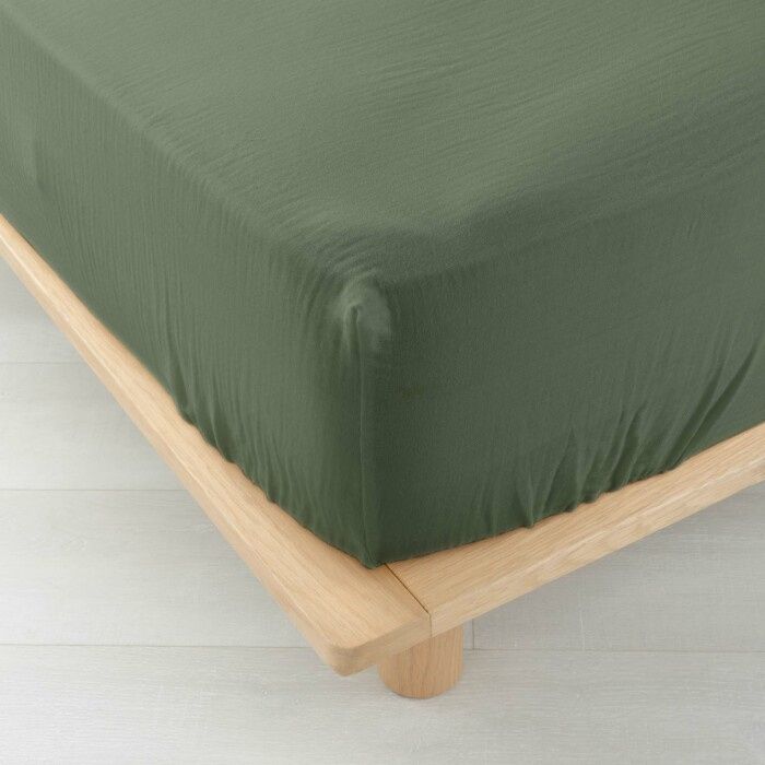 Drap-housse 2 personnes 140 x 190 cm – Gaze de Coton Uni 57 fils – Angelia Kaki