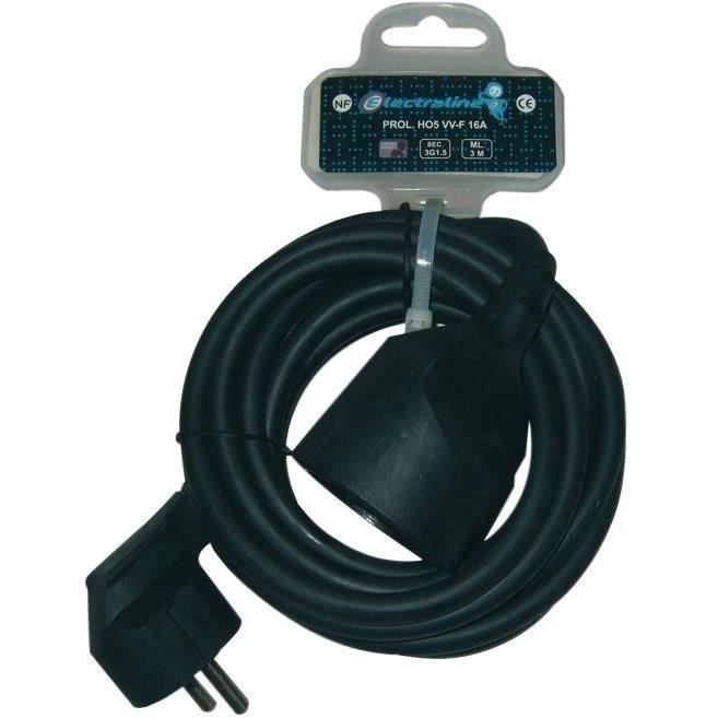 Prolongateur domestique HO5VVF - 3x1.5 mm² - 3 m - noir