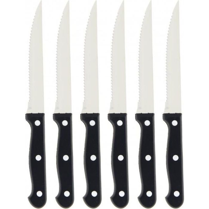6 Couteaux à steak noir en acier, Pradel Excellence