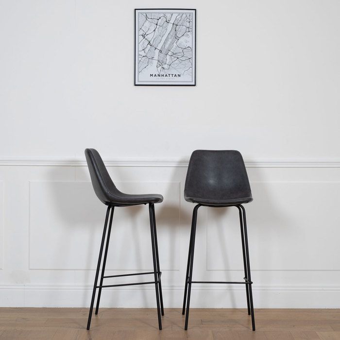 Lot de 2 tabourets de bar vintage LUCIEN gris foncé - Hauteur dassise 75cm