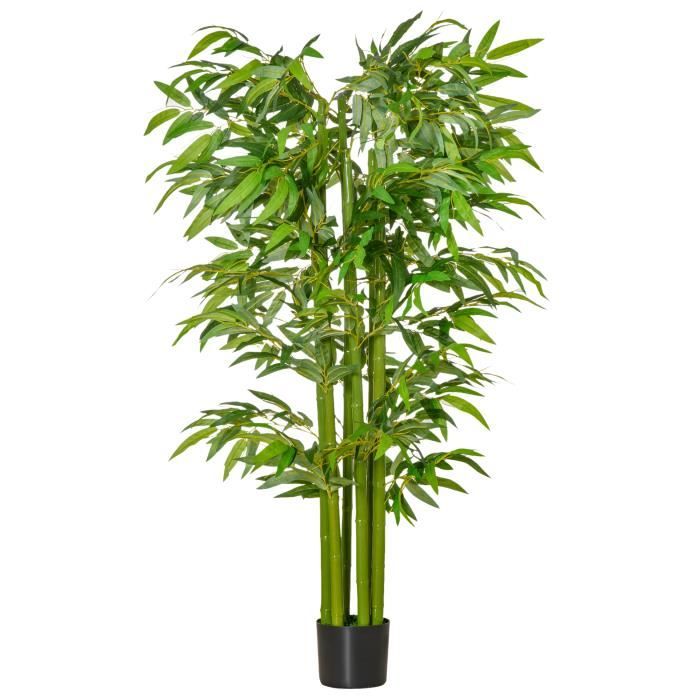 Homcom - Bambou artificiel H. 60 cm feuilles denses réalistes pot inclus  noir avec lichen vert