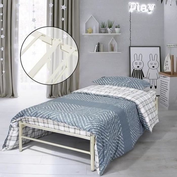 Ipotiu Lit Simple Cadre De Lit En Metal 90x190 Cm Blanc Achat Vente Structure De Lit Ipotiu Lit Simple Cadre De Soldes Sur Cdiscount Des Le 20 Janvier Cdiscount