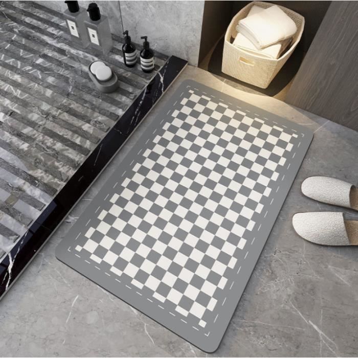 Tapis De Bain Pierre De Diatomée ZIKIBL – Antidérapant, Ultra Absorbant, Séchage Rapide 60×40 Cm Gris