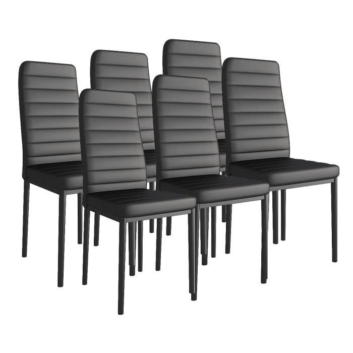 kosmi - lot de 6 chaises noires design rembourrées en simili cuir bandeau blanc