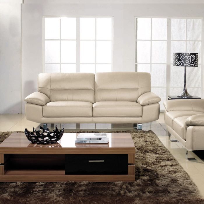 Canapé 3 places - LA MAISON DU CANAPÉ - DESIGN Cuir BUFFLE Beige - Ferme - Contemporain - Fixe Canapé 3 places - LA MAISON DU CANAPÉ - DESIGN Cuir BUFFLE Beige - Ferme - Contemporain - Fixe