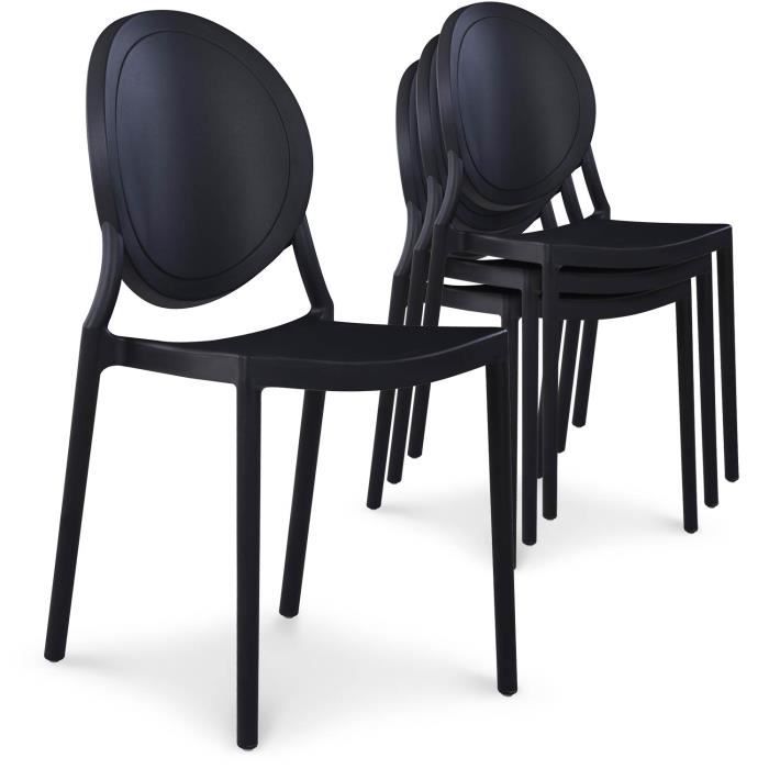 Lot de 4 chaises médaillon empilables Judith Noir  Cdiscount Maison