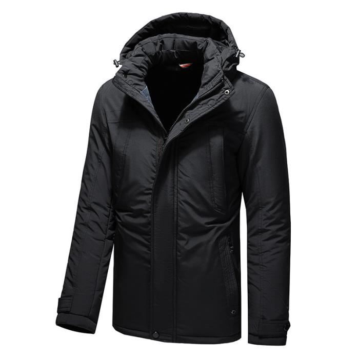 Parka Grande Taille Homme A Capuche Hiver Chaude Mi Longues Noir