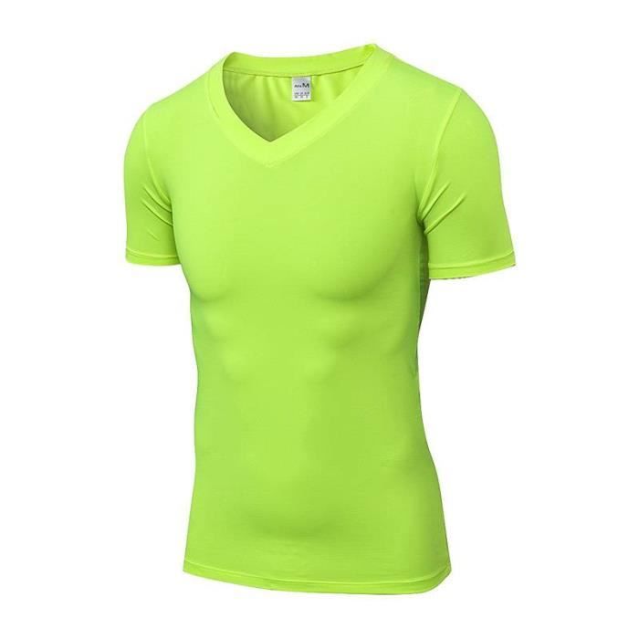 T Shirt Homme Sport Manches Courte Col V Compression Moulant Sechage Rapide Couleur Unie Vert Cdiscount Sport