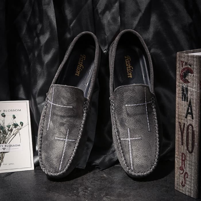 Moccasin Mode oxfords mocassins en cuir Hommes Taille 38 48 Gris