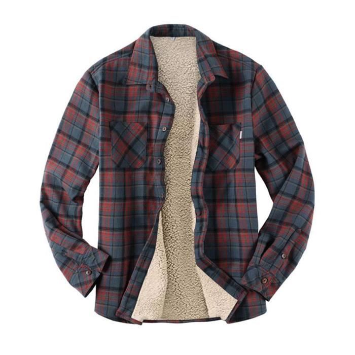 Homme Poids lourd Chemise d hiver Chaude Chemise en flanelle a Carreaux Double Chemise Thermique Sherpa Chemise Haut amples Vert Vert Cdiscount Pret a Porter