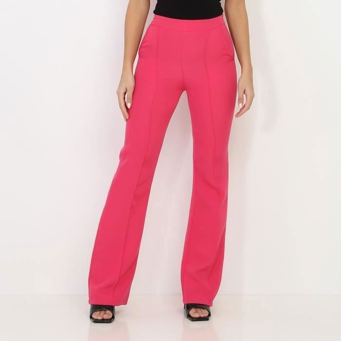 Pantalon flare fushia a taille haute Rose Cdiscount Pret a Porter
