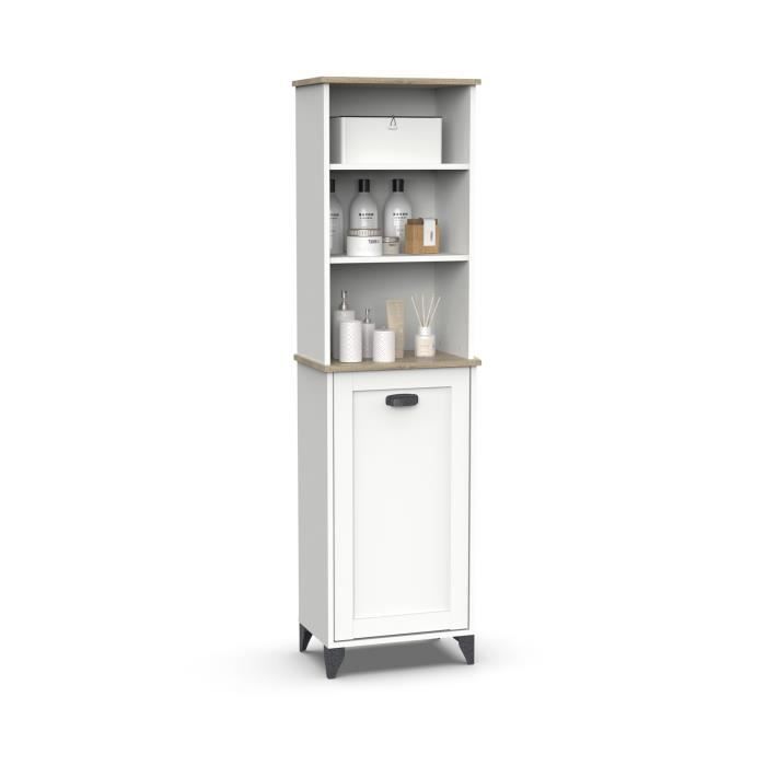 Colonne de salle de bain meuble de rangment coloris blanc chêne cambrian - Longueur 46 5 x Profondeur 31 x hauteur 168 cm Colonne de salle de bain meuble de rangment coloris blanc chêne cambrian - Longueur 46 5 x Profondeur 31 x hauteur 168 cm